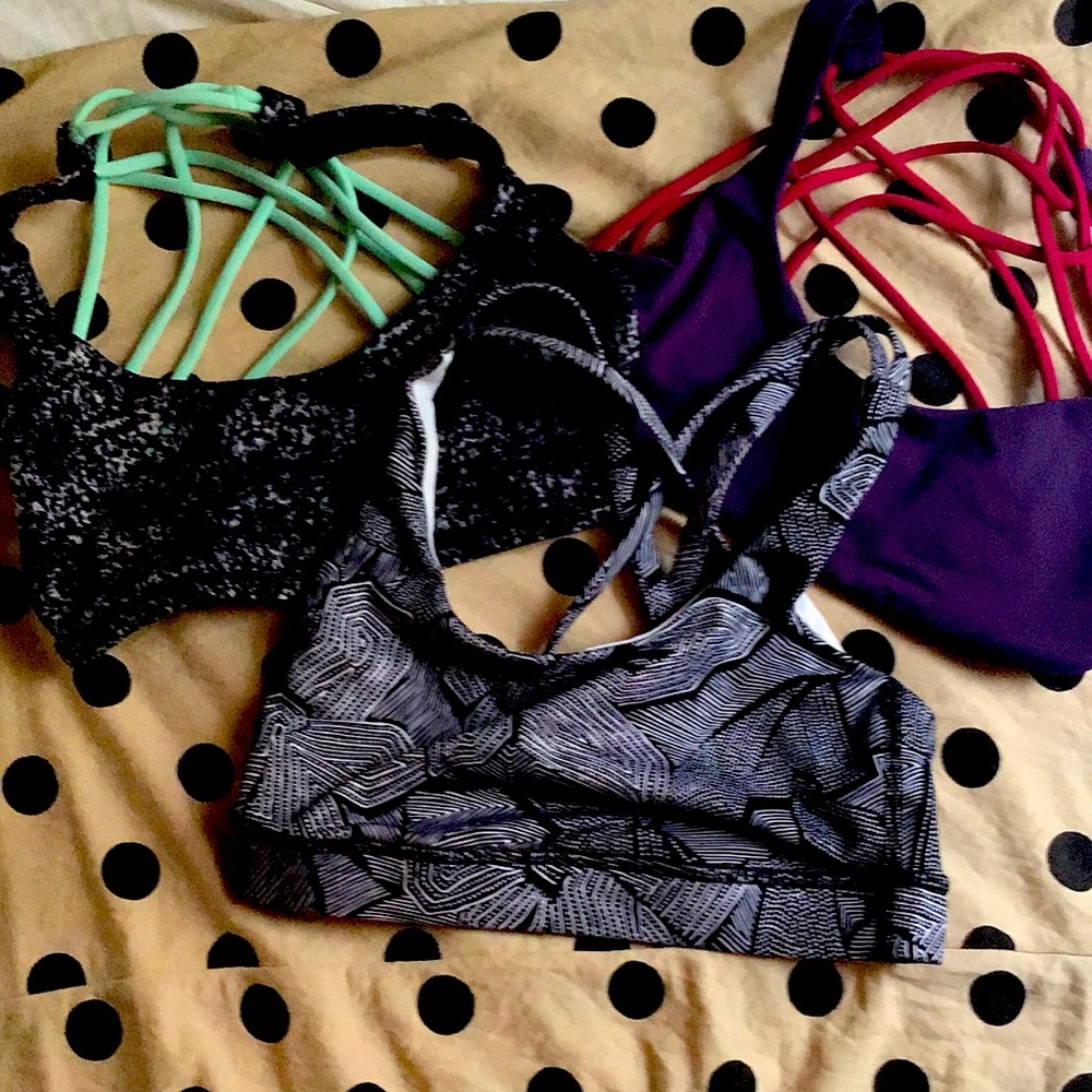 Lulu bras size 2 green purple pink cross cross
